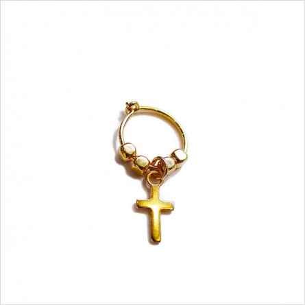 Créoles en plaqué or avec perles facettées pendentif croix - Bijoux fins et fantaisies
