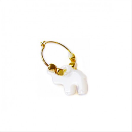Créoles en plaqué or avec perles facettées pendentif éléphant nacré - Bijoux fins et fantaisies