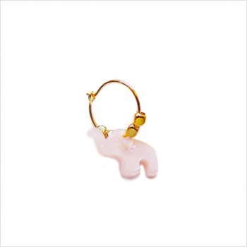 Créoles en plaqué or avec perles facettées pendentif éléphant nacré rose - Bijoux modernes