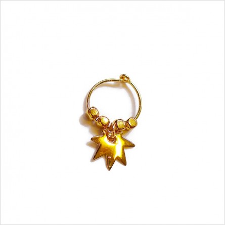 Créoles en plaqué or avec perles facettées pendentif feuille - Bijoux modernes