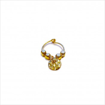 Créoles en plaqué or avec perles facettées pendentif lune ronde martelée - Bijoux fins et fantaisies