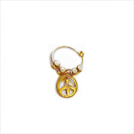 Créoles en plaqué or avec perles facettées pendentif peace and love - Bijoux fins et fantaisies