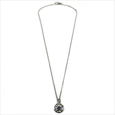 Collier sur chaine en argent médaille martelée pierre bleue saphir - Bijoux fins de créateur