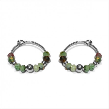 Boucles d'oreilles créoles 15 mm en argent et pierres fines en rubis soizite - Bijoux fins et tendances