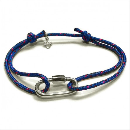 Mousqueton en argent sur cordon bateau bleu ajustable - bijoux intemporels de créateur