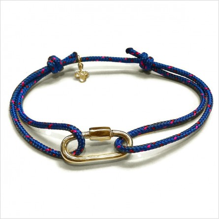 Mousqueton en plaqué or sur cordon bateau bleu ajustable - bijoux intemporels de créateur
