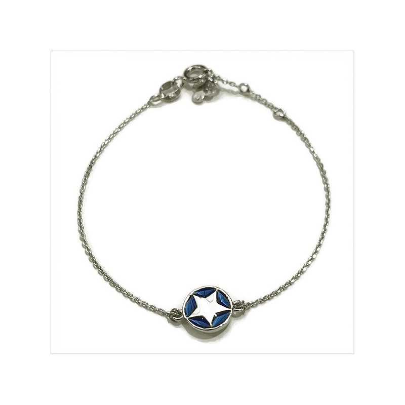 Bracelet émaillé sur chaine argent médaille étoile bleu marine - Bijoux modernes - Gag et Lou - bijoux fantaisie