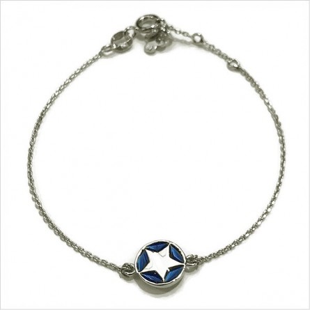 Bracelet émaillé sur chaine argent médaille étoile bleu marine - Bijoux modernes - Gag et Lou - bijoux fantaisie