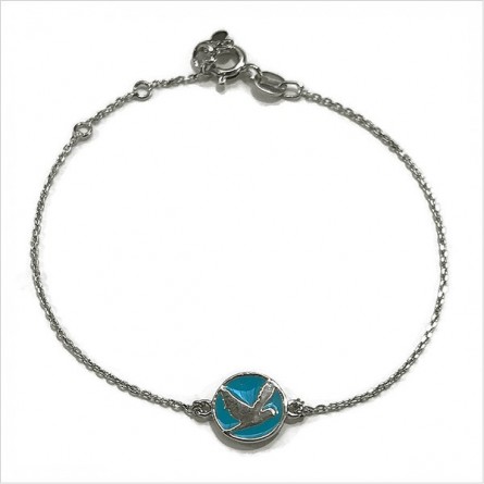 Bracelet émaillé sur chaine argent médaille oiseau turquoise - Bijoux modernes - Gag et Lou - bijoux fantaisie