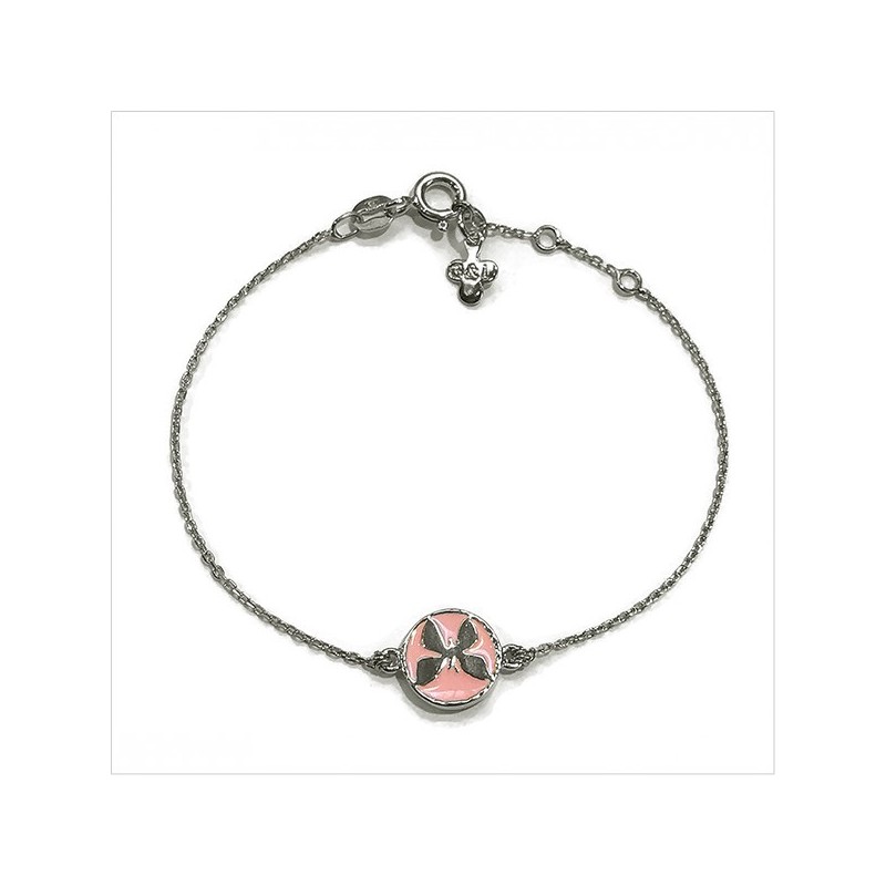 Bracelet émaillé sur chaine argent médaille papillon rose - Bijoux modernes - Gag et Lou - bijoux fantaisie