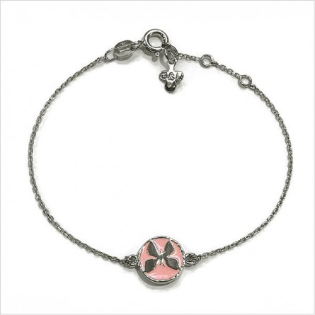 Bracelet émaillé sur chaine argent médaille papillon rose - Bijoux modernes - Gag et Lou - bijoux fantaisie