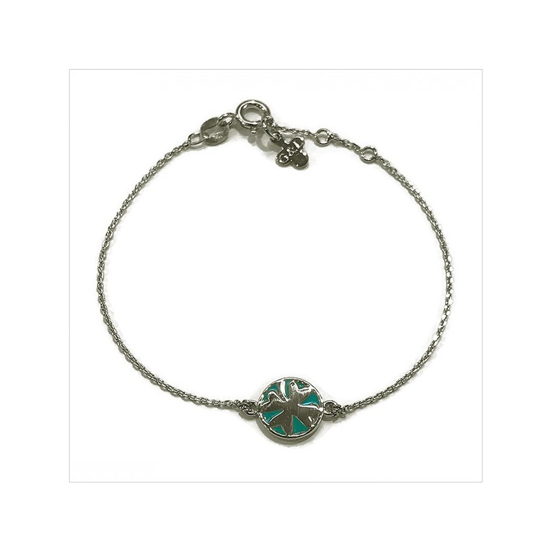Bracelet émaillé sur chaine argent médaille trèfle émeraude - Bijoux modernes - Gag et Lou - bijoux fantaisie