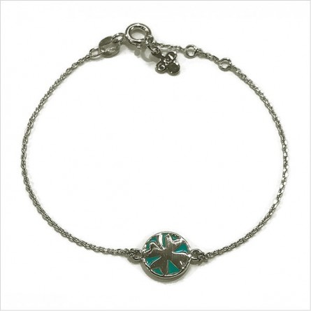 Bracelet émaillé sur chaine argent médaille trèfle émeraude - Bijoux modernes - Gag et Lou - bijoux fantaisie