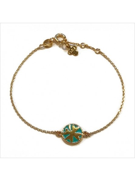 Bracelet émaillé sur chaine en plaqué or médaille trèfle émeraude - Bijoux modernes - Gag et Lou - bijoux fantaisie