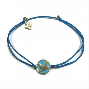 Bracelet oiseau émaillée turquoise coulissant en plaqué or sur lien turquoise - Bijoux modernes - Gag and Lou - bijoux fantaisie