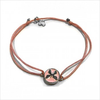 Bracelet papillon émaillée rose coulissant en argent sur lien rose - Bijoux modernes - Gag and Lou - bijoux fantaisie