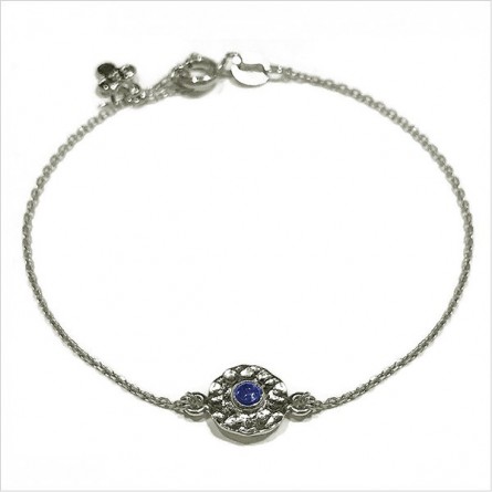 Bracelet chaine médaille martelée bleue en argent - Bijoux fins et originaux