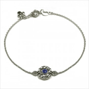 Bracelet chaine médaille martelée bleue en argent - Bijoux fins et originaux