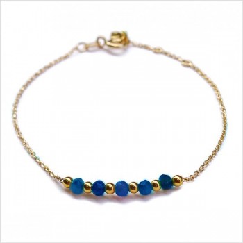 Bracelet sur chaine en plaqué or pierres fines lapis lazuli et perles - Bijoux fins et intemporels
