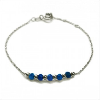 Bracelet sur chaine en argent pierres fines lapis lazuli et perles - Bijoux fins et intemporels