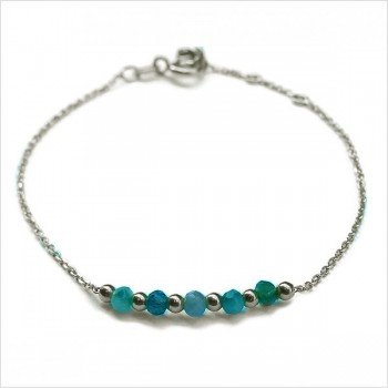 Bracelet sur chaine en argent pierres fines apatite et perles - Bijoux fins et intemporels