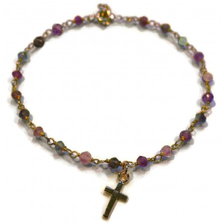 Bracelet Faro sur chaine plaqué or en tourmaline et charms croix - Bijoux modernes - Gag et lou - bijoux fantaisie
