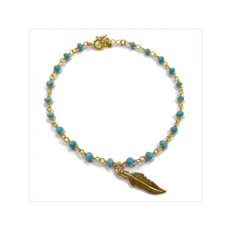 Bracelet Faro sur chaine plaqué or en turquoise et charms croix - Bijoux modernes - Gag et lou - bijoux fantaisie