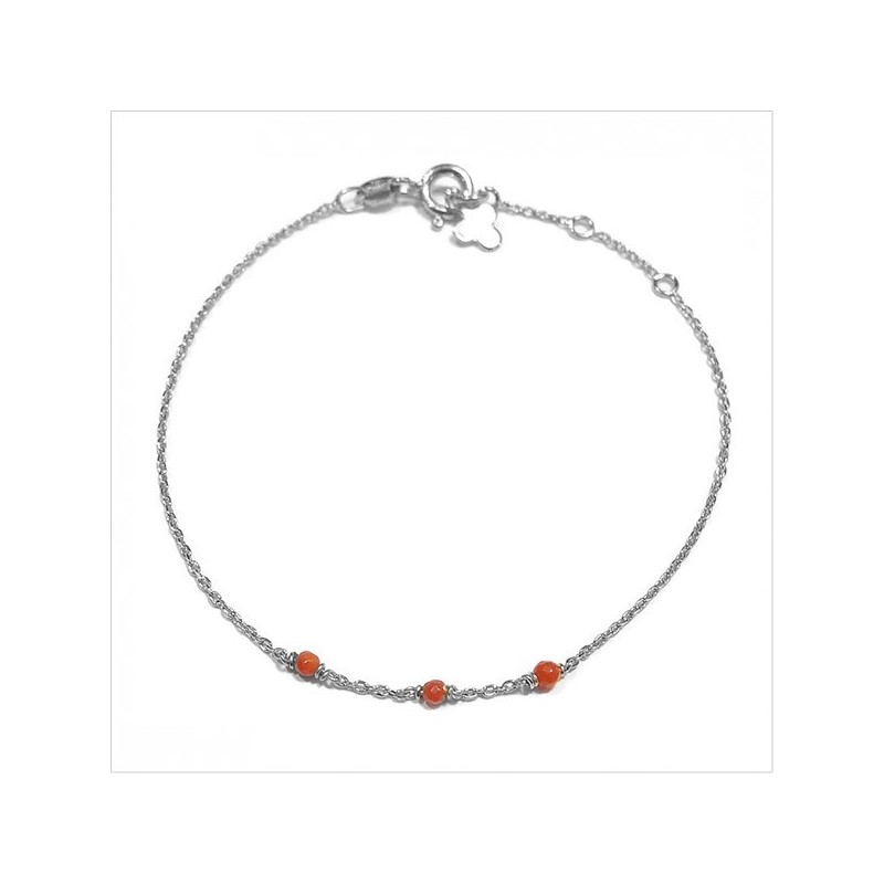 Bracelet 3 microstones corail en argent - bijoux modernes - gag et lou - bijoux fantaisie