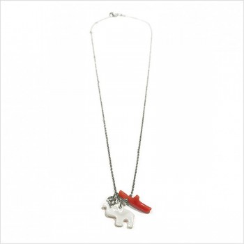 Collier Bora-Bora en argent et corail rouge, éléphant en nacre blanc, lune martelée sur chaine - Bijoux modernes - gag et lou