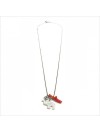 Collier Bora-Bora en argent et corail rouge, éléphant en nacre blanc, lune martelée sur chaine - Bijoux modernes - gag et lou