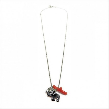 Collier Bora-Bora en argent et corail rouge, éléphant en nacre noir, lune martelée sur chaine - Bijoux modernes - gag et lou