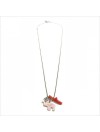 Collier Bora-Bora en argent et corail rouge, éléphant en nacre rose, lune martelée sur chaine - Bijoux modernes - gag et lou