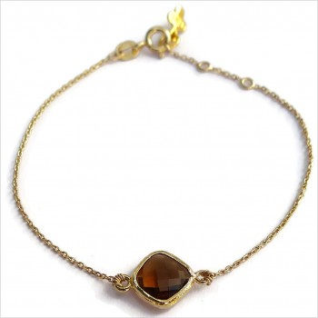 Bracelet sur chaine plaqué or et pierre sertie taupe - bijoux fins et tendances