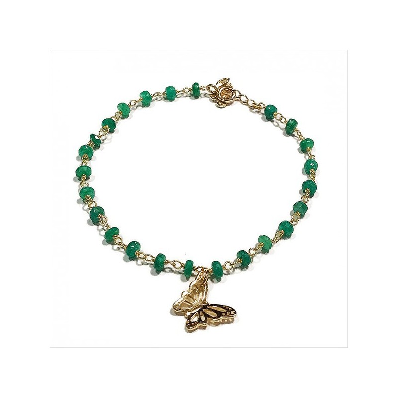 Bracelet Faro sur chaine plaqué or en agate verte et charms croix - Bijoux modernes - Gag et lou - bijoux fantaisie