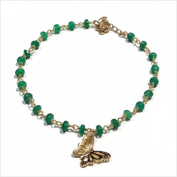Bracelet Faro sur chaine plaqué or en agate verte et charms croix - Bijoux modernes - Gag et lou - bijoux fantaisie