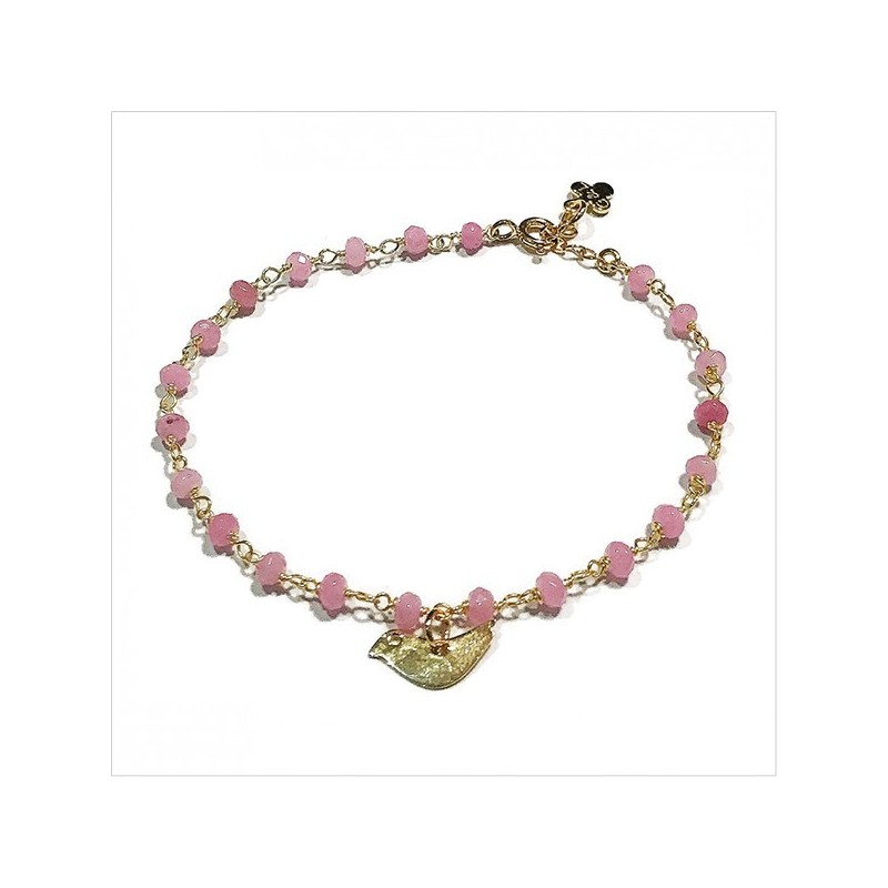 Bracelet Faro sur chaine plaqué or en Quartz rose et charms oiseau - Bijoux modernes - Gag et lou - bijoux fantaisie