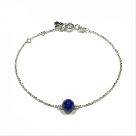 Bracelet sur chaine en argent pierre ronde lapis lazuli - Bijoux fins et intemporels