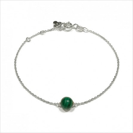 Bracelet sur chaine en argent pierre ronde malachite verte - Bijoux fins et intemporels