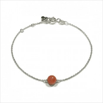 Bracelet sur chaine en argent pierre ronde rhodochrosite rose - Bijoux fins et intemporels