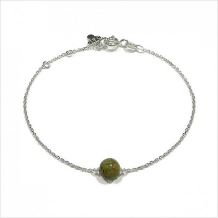 Bracelet sur chaine en argent pierre ronde unakite - Bijoux fins et intemporels