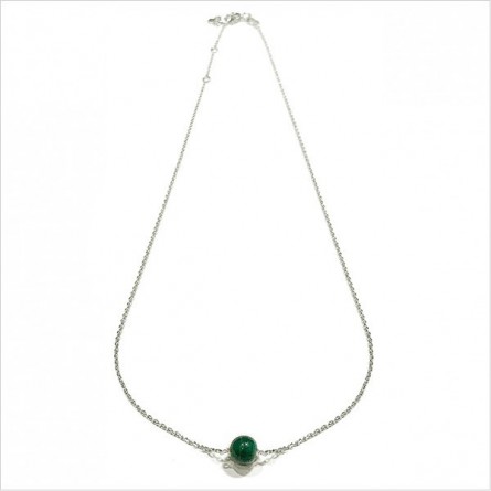 Collier sur chaine en argent pierre ronde malachite verte - Bijoux fins et intemporels