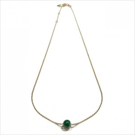 Collier sur chaine plaqué or pierres rondes malachite verte - Bijoux fins et intemporels