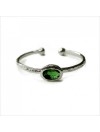 Bague en argent martelée sertie d'une pierre de couleur verte émeraude - Bijoux fins et fantaisies