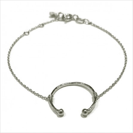 Bracelet anneau martelé ouvert sur chaine en argent - Bijoux fins et fantaisies