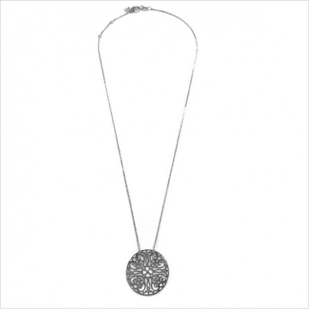 Collier médaille ronde dentelle sur chaîne  en argent - Bijoux fins et intemporels