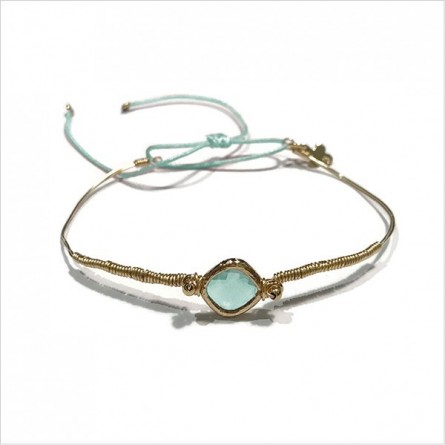 Le jonc Alice plaqué or monté sur fil d'or sertie médaille bleue turquoise - Bijoux fins et originaux