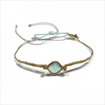 Le jonc Alice plaqué or monté sur fil d'or sertie médaille bleue turquoise - Bijoux fins et originaux