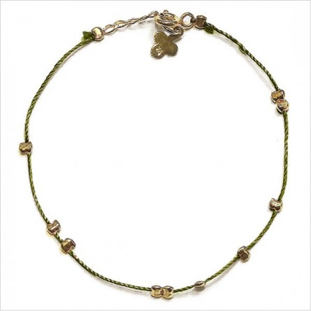 Bracelet fil de soie kaki et perles en plaqué or - Bijoux fins et originaux