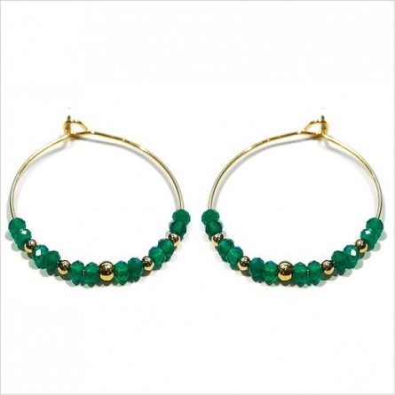 Boucles d'oreilles créoles 30 mm en plaqué or avec pierre fine en Agate verte - Bijoux fins et modernes