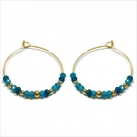 Boucles d'oreilles créoles 30 mm en plaqué or avec pierre fine en Turquoise apatite - Bijoux fins et modernes